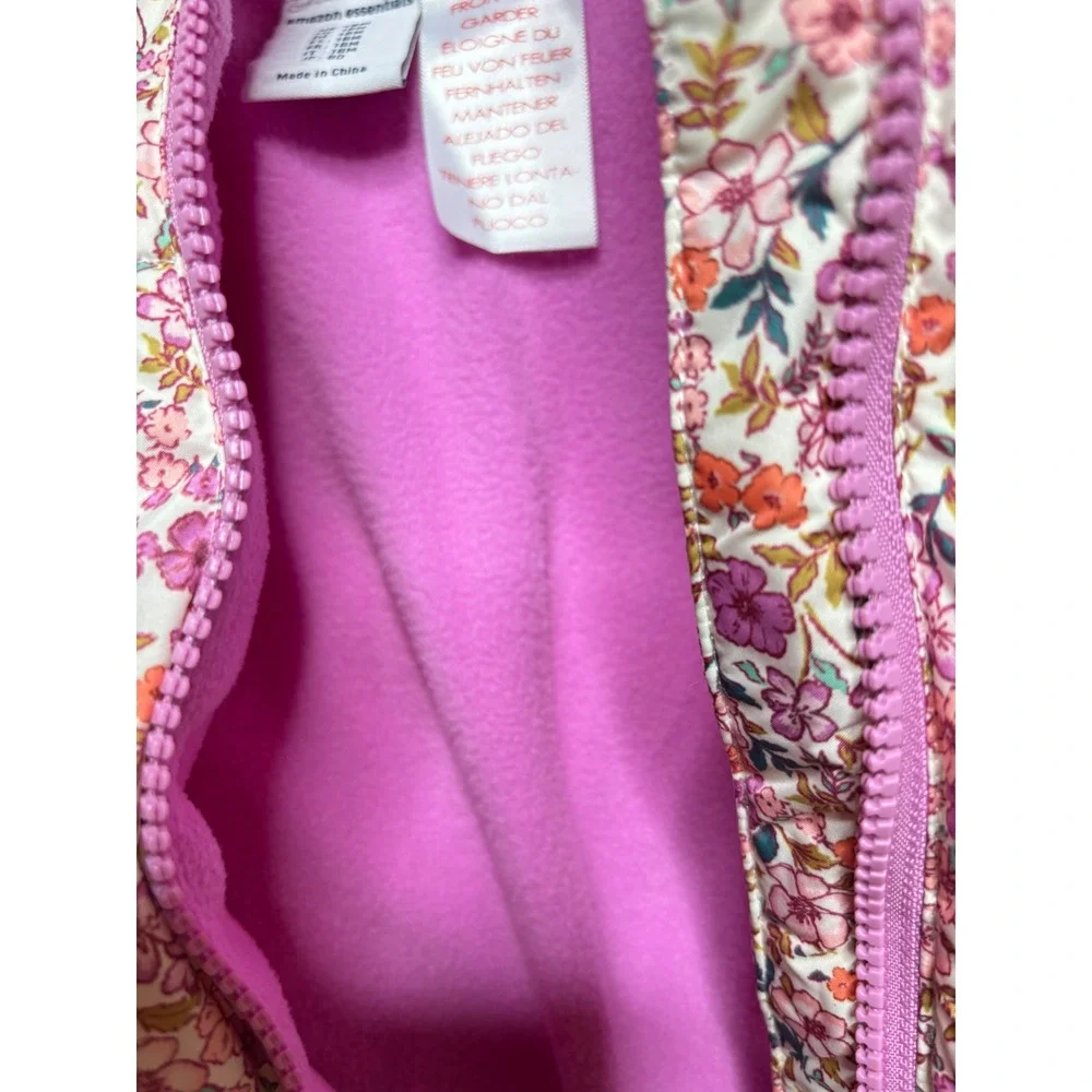 Amazon Essentials Snowsuit Girls 18M Pink Floral Quilted Fleece Lined Bunting
